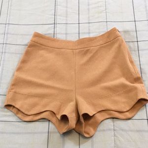 High waisted tan scalloped shorts